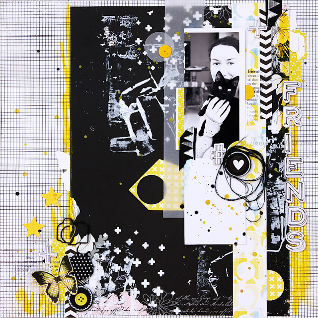 B&W with Sunny Yellow Color Combo Scrapbook Layout