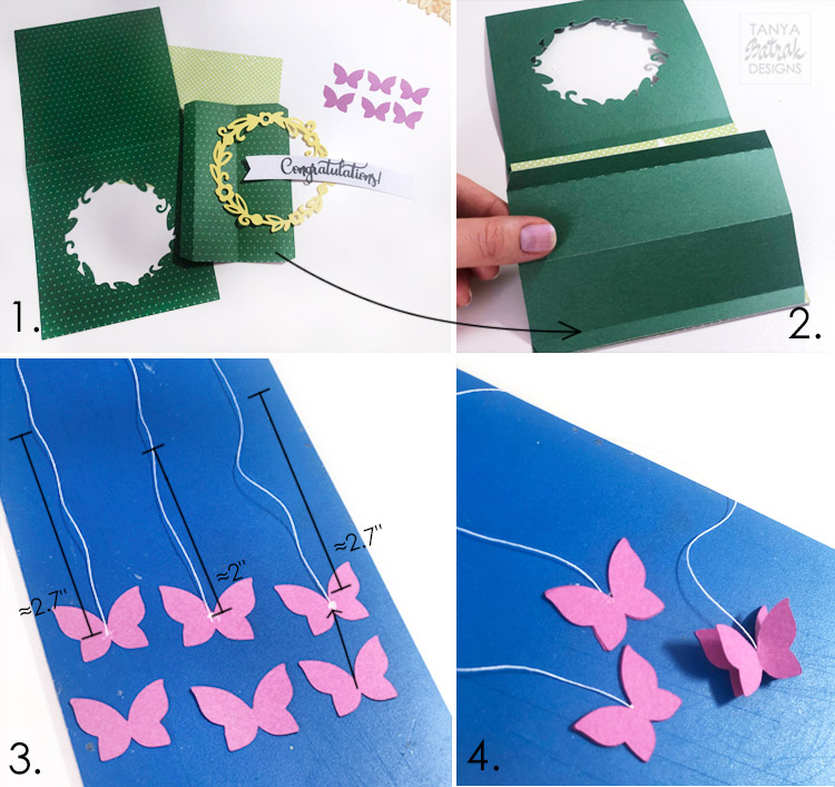 Folded card with fluttering butterflies