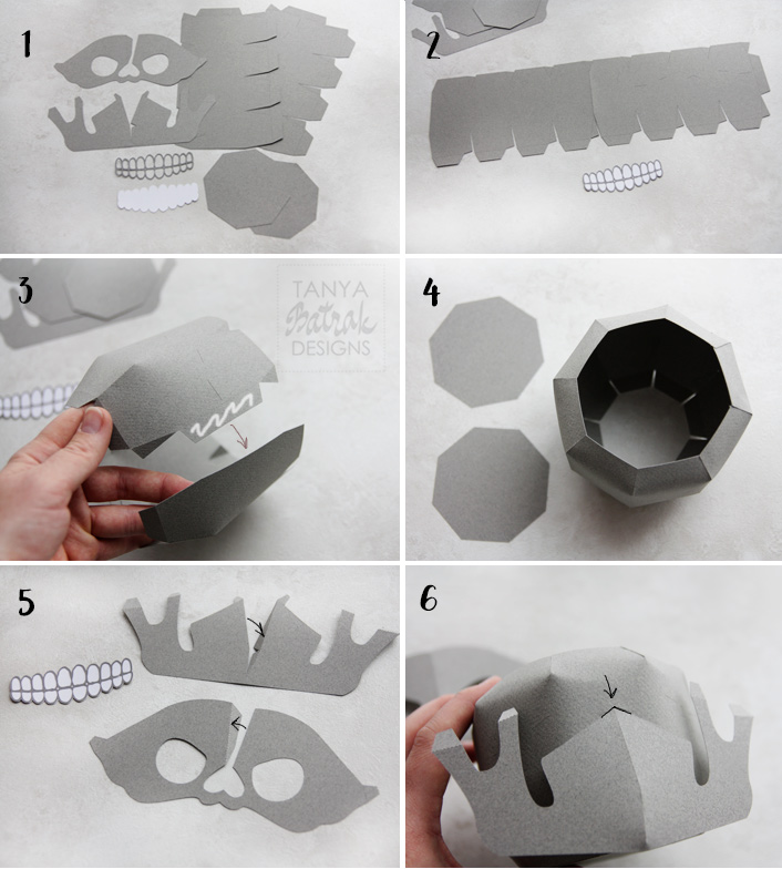 DIY D paper skull candy bowl for Halloween
