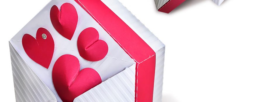 DIY envelope shaped box with 3D hearts