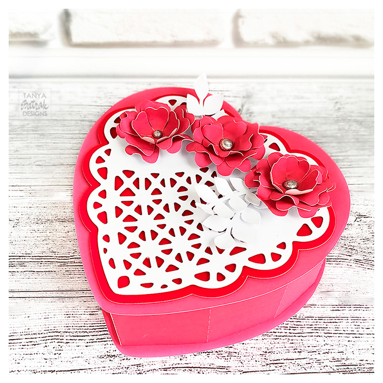 Heart Shaped Gift Box with Lace Heart and D Flowers