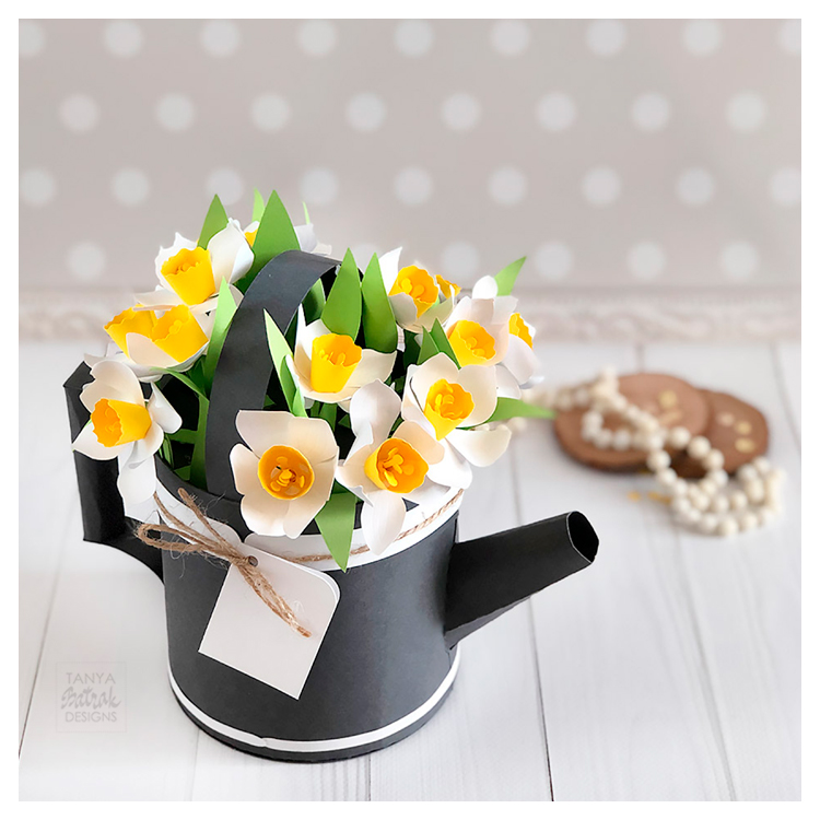 Paper Watering Can Box with D Daffodils