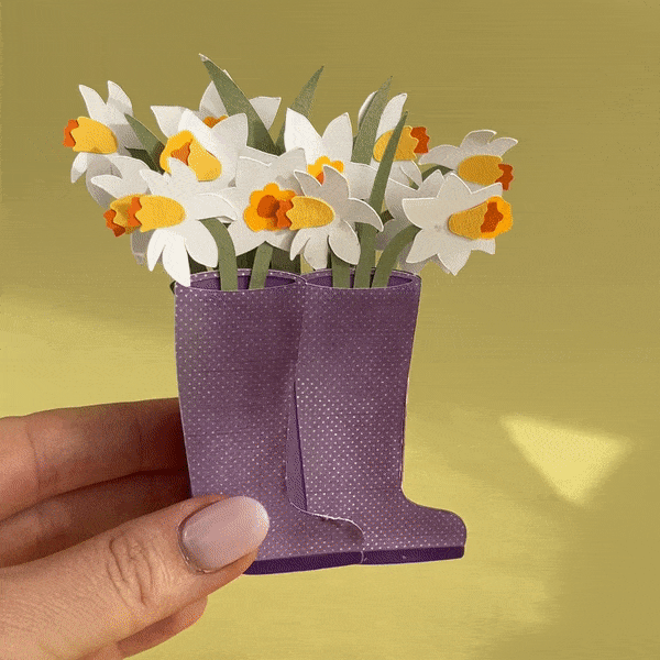 Rainboots Box Card with Daffodils
