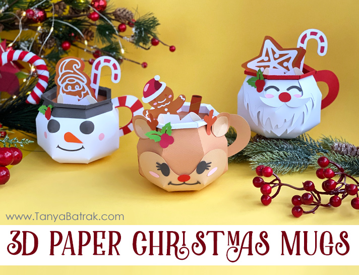 D Paper Christmas Mugs