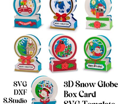3D Snow Globe Box Card SVG Template