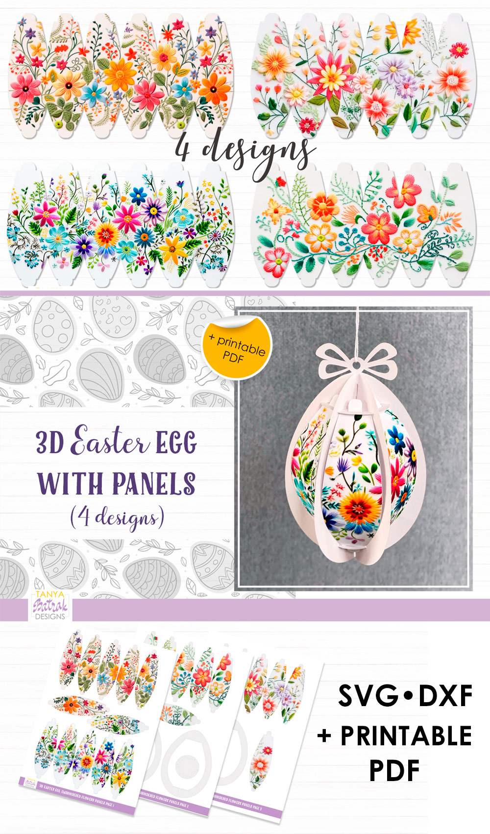 D Easter Egg SVG with Printable Patterned Panels